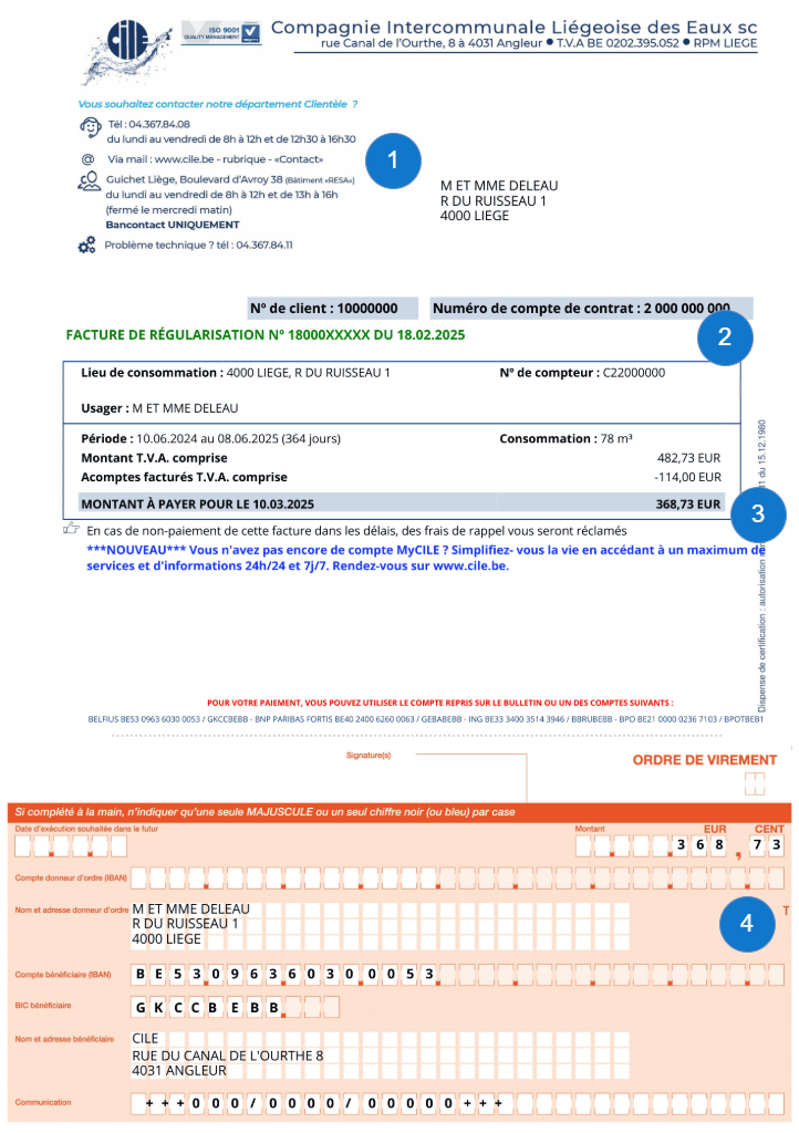 Première page de la facture